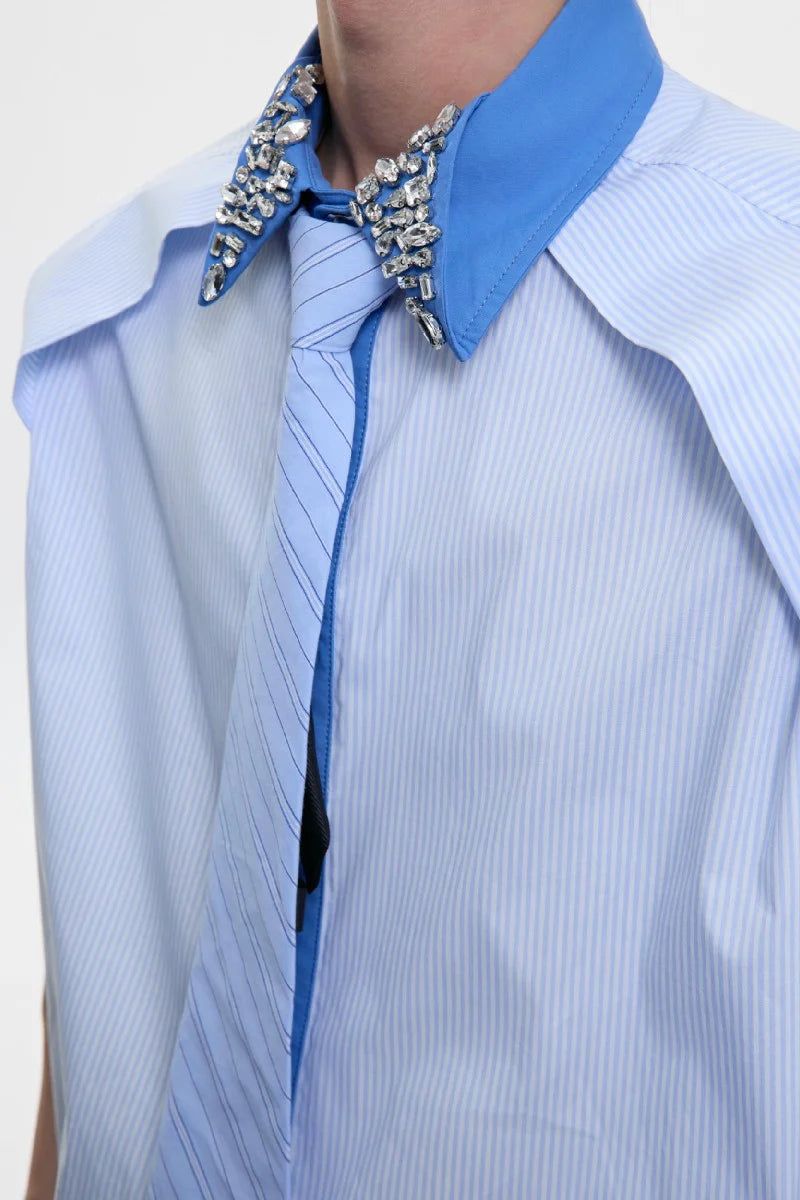 Rhinestone Stripe Patchwork Shirt