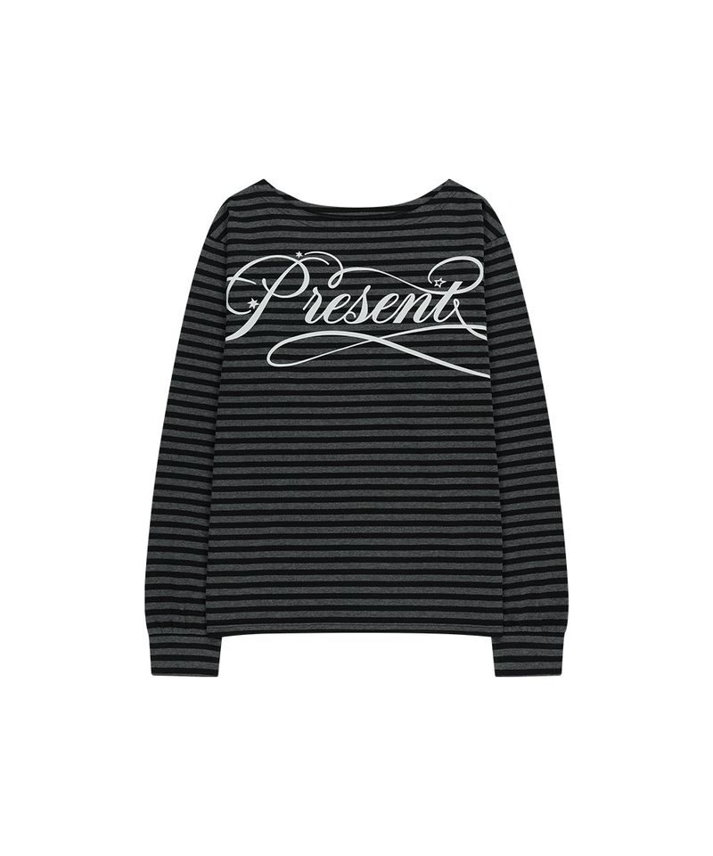 STRIPE PRESENT ONE SHOULDER LS TEE