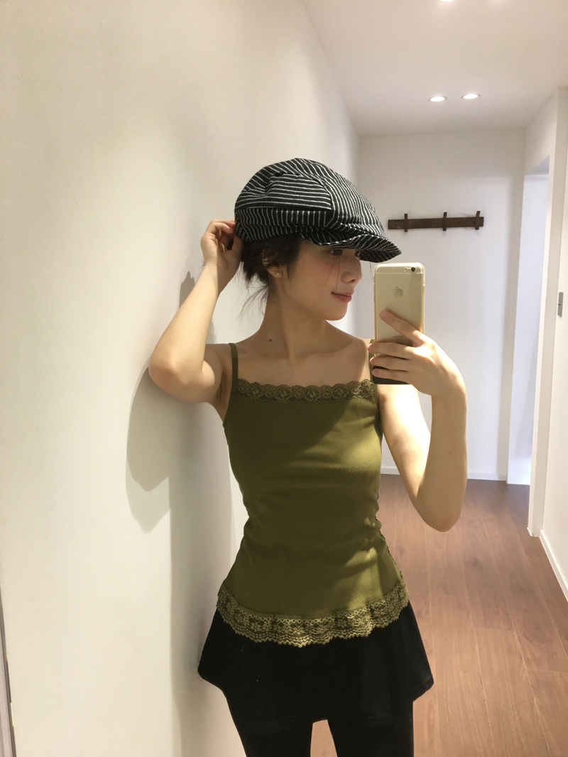 Drop ribbed lace sleeveless top (7color) 