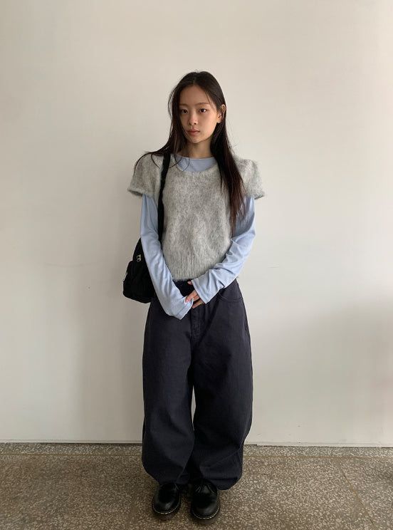 Sbit Round Hairy Short Sleeve Knit