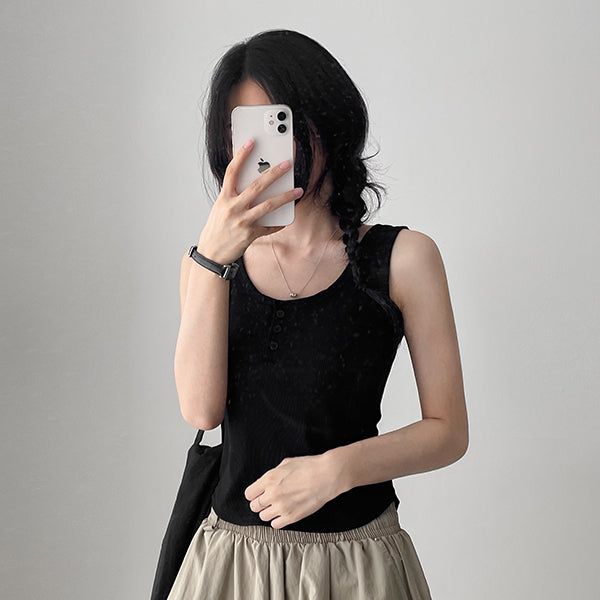 Bra-cup button ribbed tank top (4 colors)