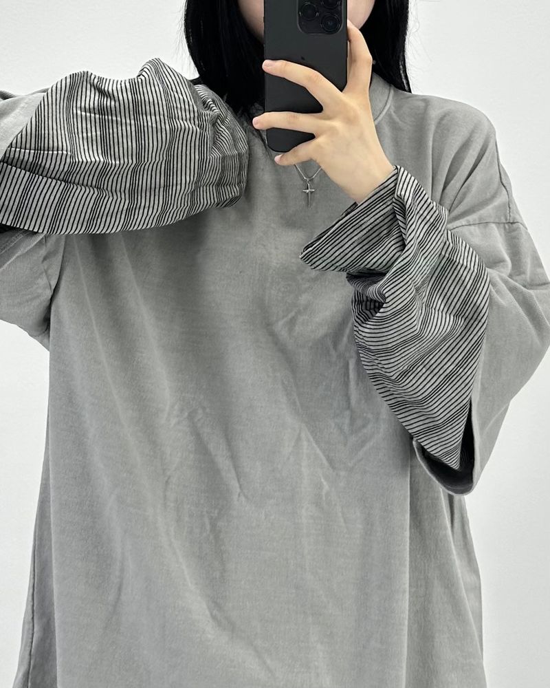 layered pigment stripe long sleeve