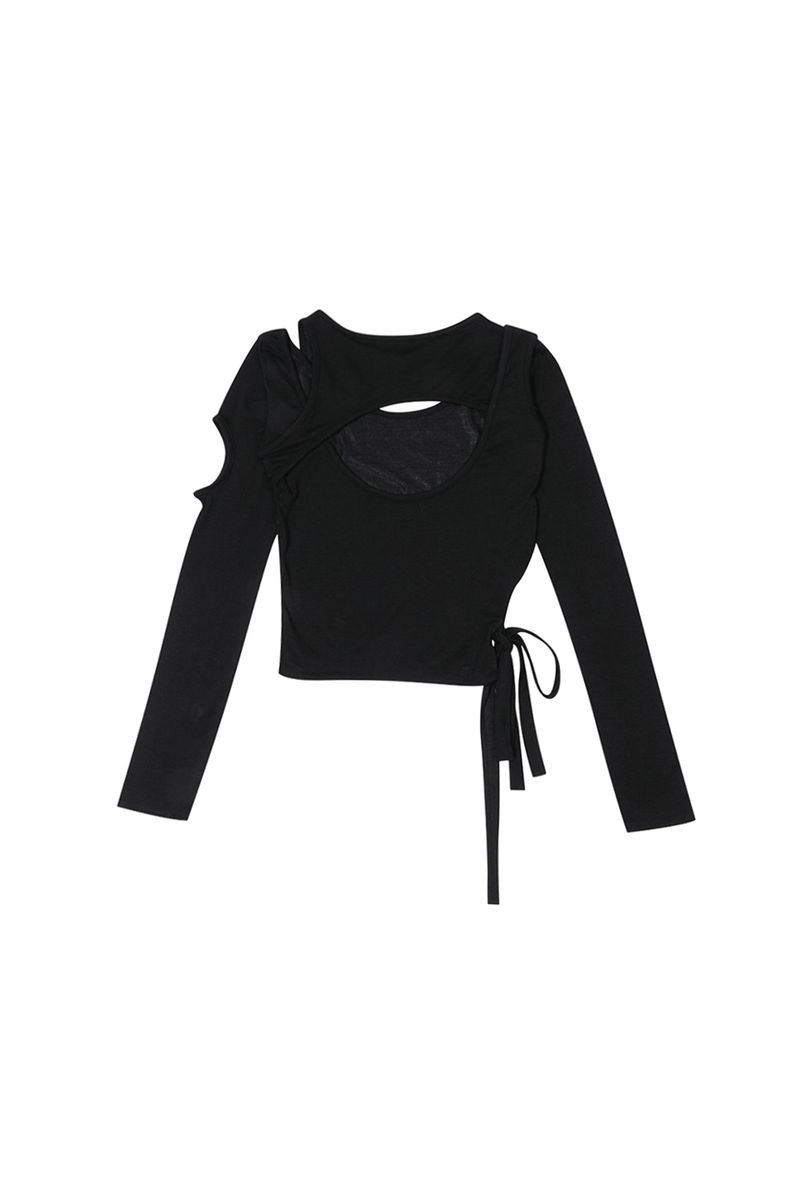CUT OUT LONG SLEEVE TOP BLACK