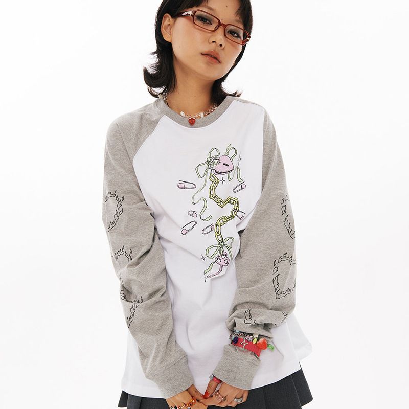 Heart Key Raglan Long sleeve [Melange grey]