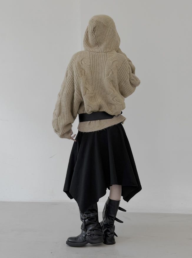 Cable Two-Way Knit Hood Zip-Up