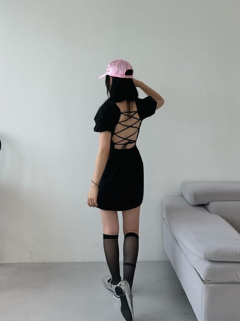 back strap ribbon dress