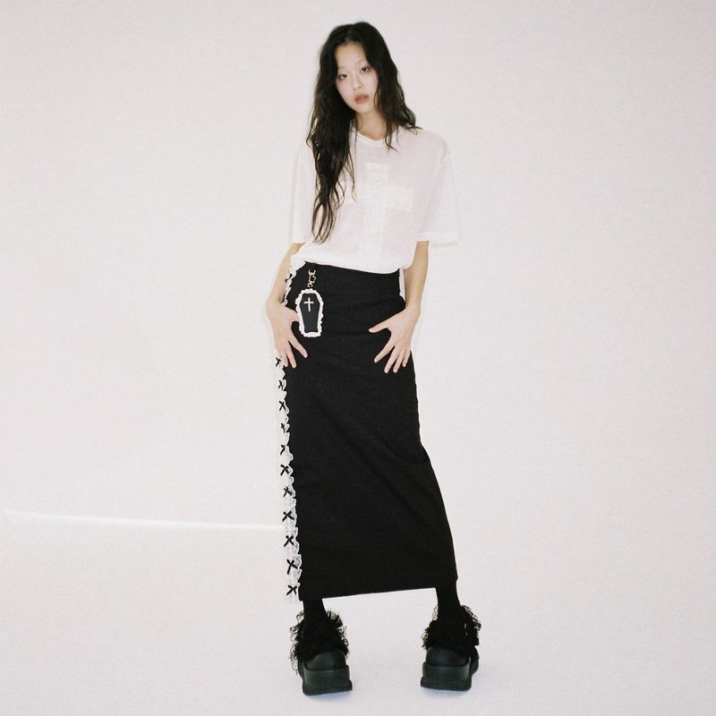 White Lace Maxi Skirt - Black 
