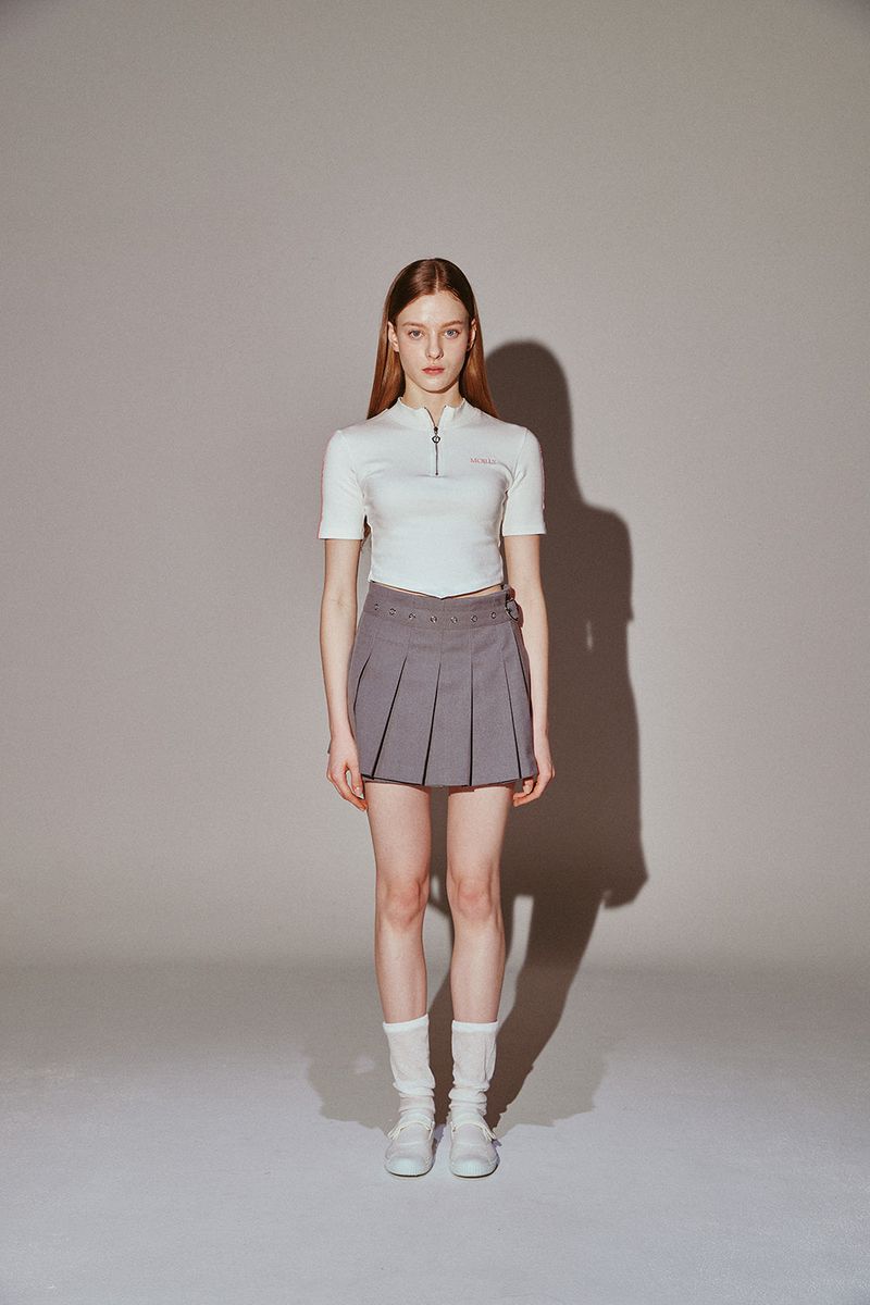 Heart Buckle Pleats Wrap Skirt Gray