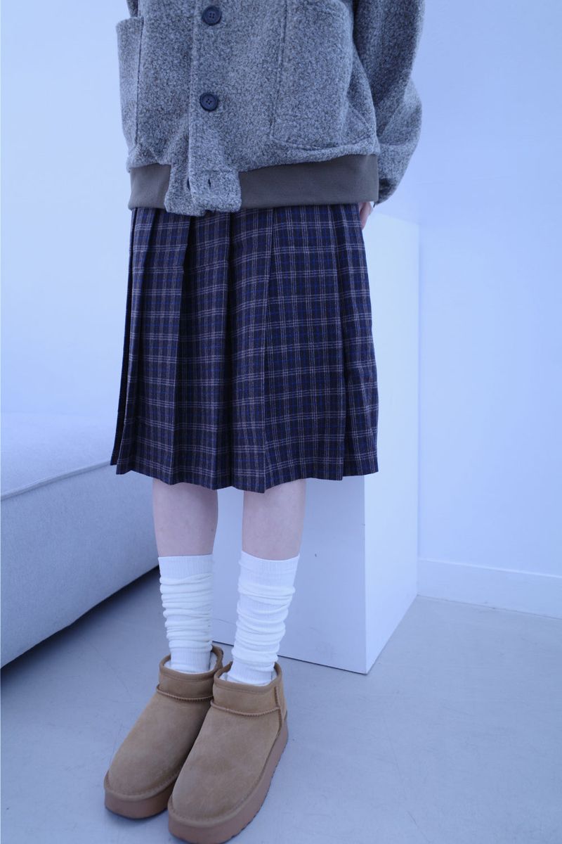 Hose check pleats midi sk (2color)