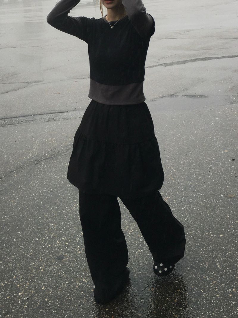 Pale Shirring Wide Skirt Pants (3c)