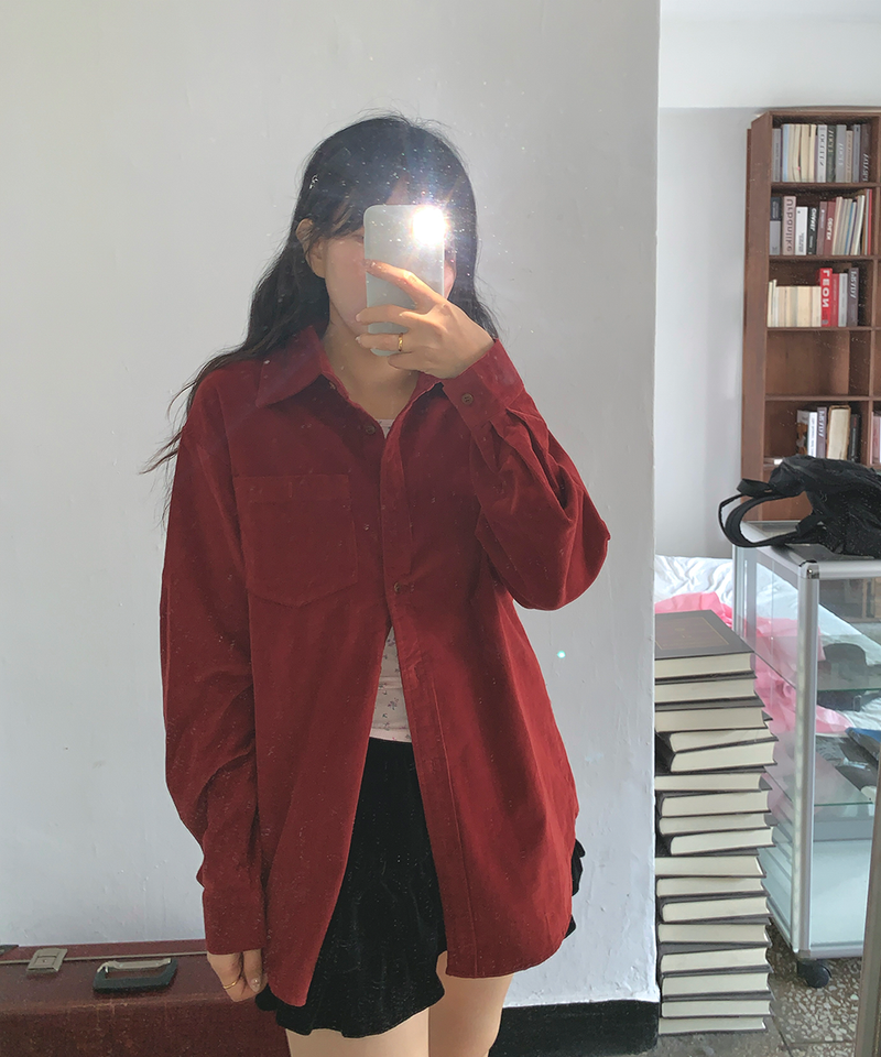 Corduroy Collar Shirt Shirt Blouse Basic Item Cotton