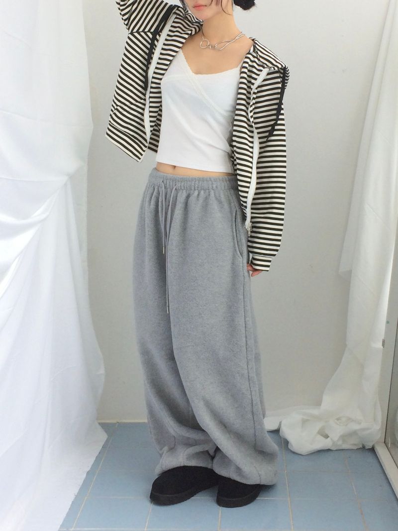 Stripe Semi-Crop Hooded Zip-Up