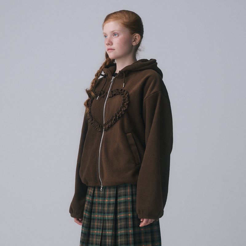 FRILL HEART HOODIE, BROWN