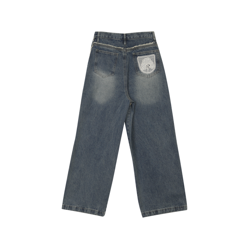 FRINGE DENIM PANTS
