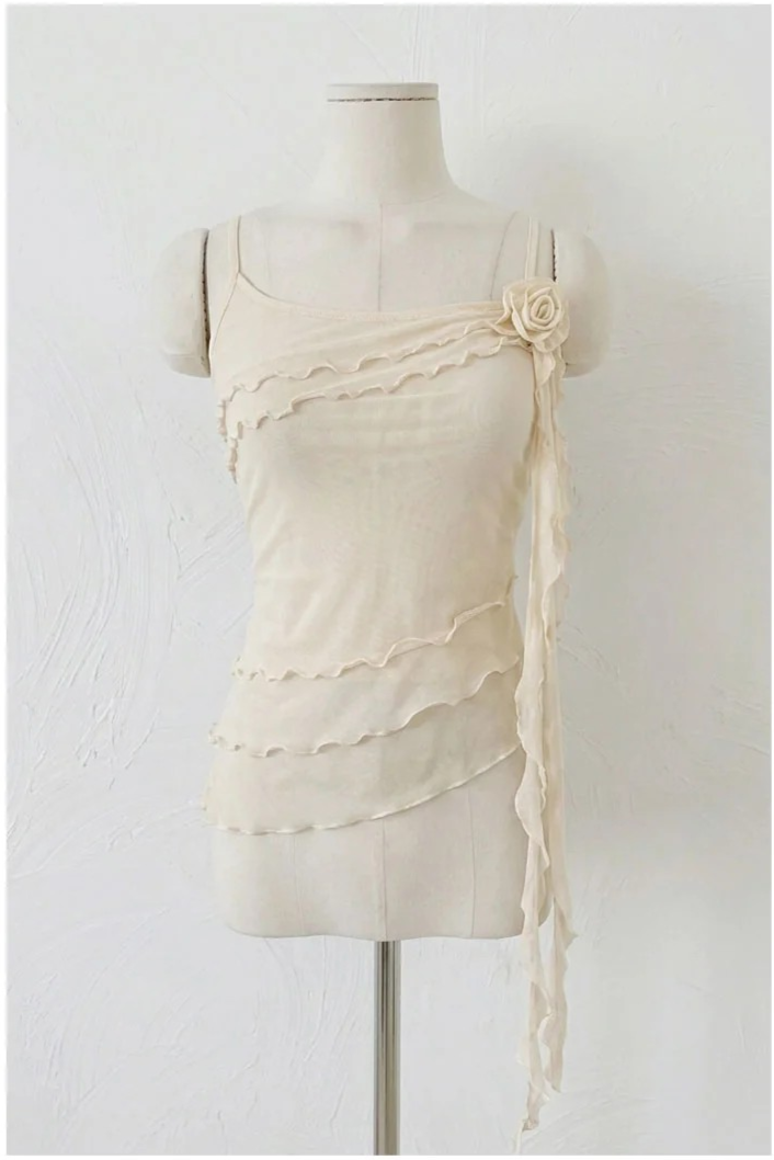 ローズドレープメッシュキャミソール (IVORY, BLACK 2COLORS!)