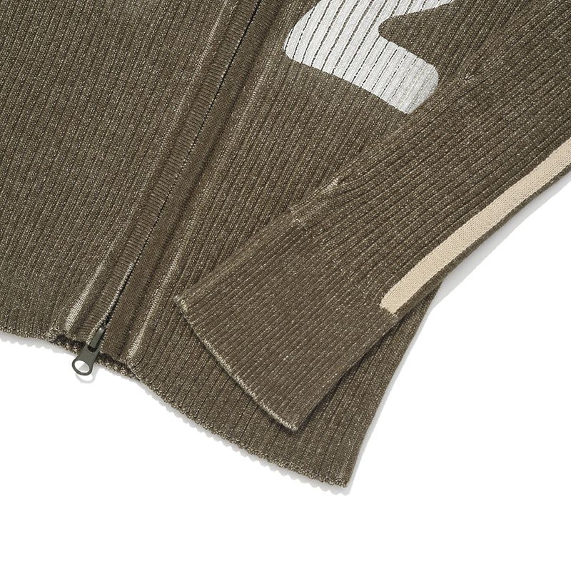 GARMENT HIGH NECK KNIT ZIP UP [KHAKI]