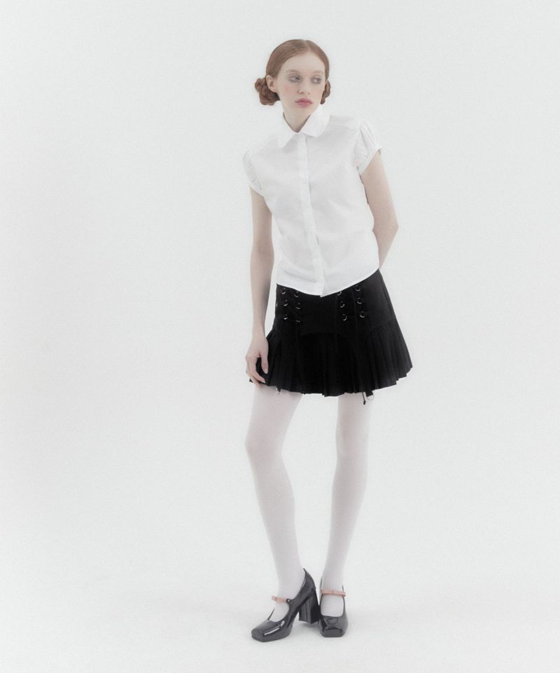 Puff Cap Sleeve Round Collar Shirt Ivory