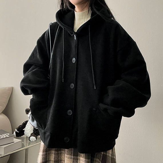 AnvBoxshi Wool Napping Burton Hooded Cardigan