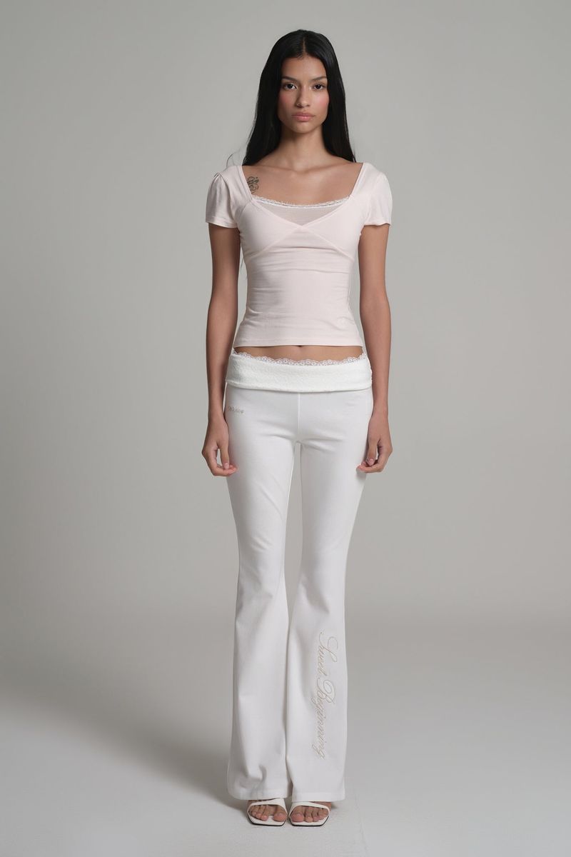 Lace tea bootscut pants, White