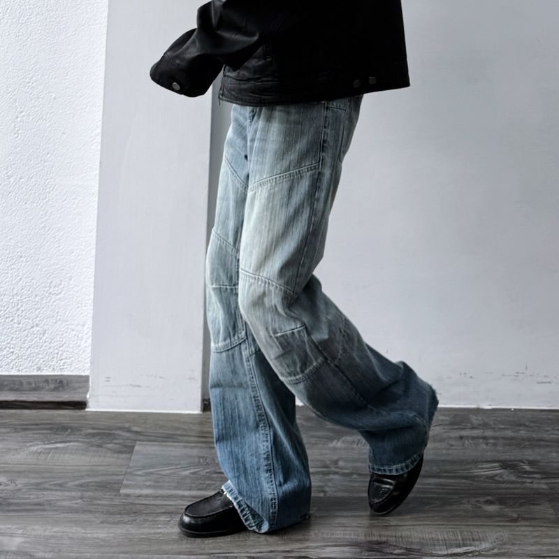 Panelled Straight-Leg Denim Pants