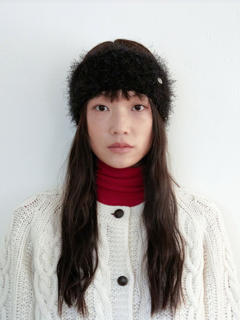 Hairy Knit Hairband - Black