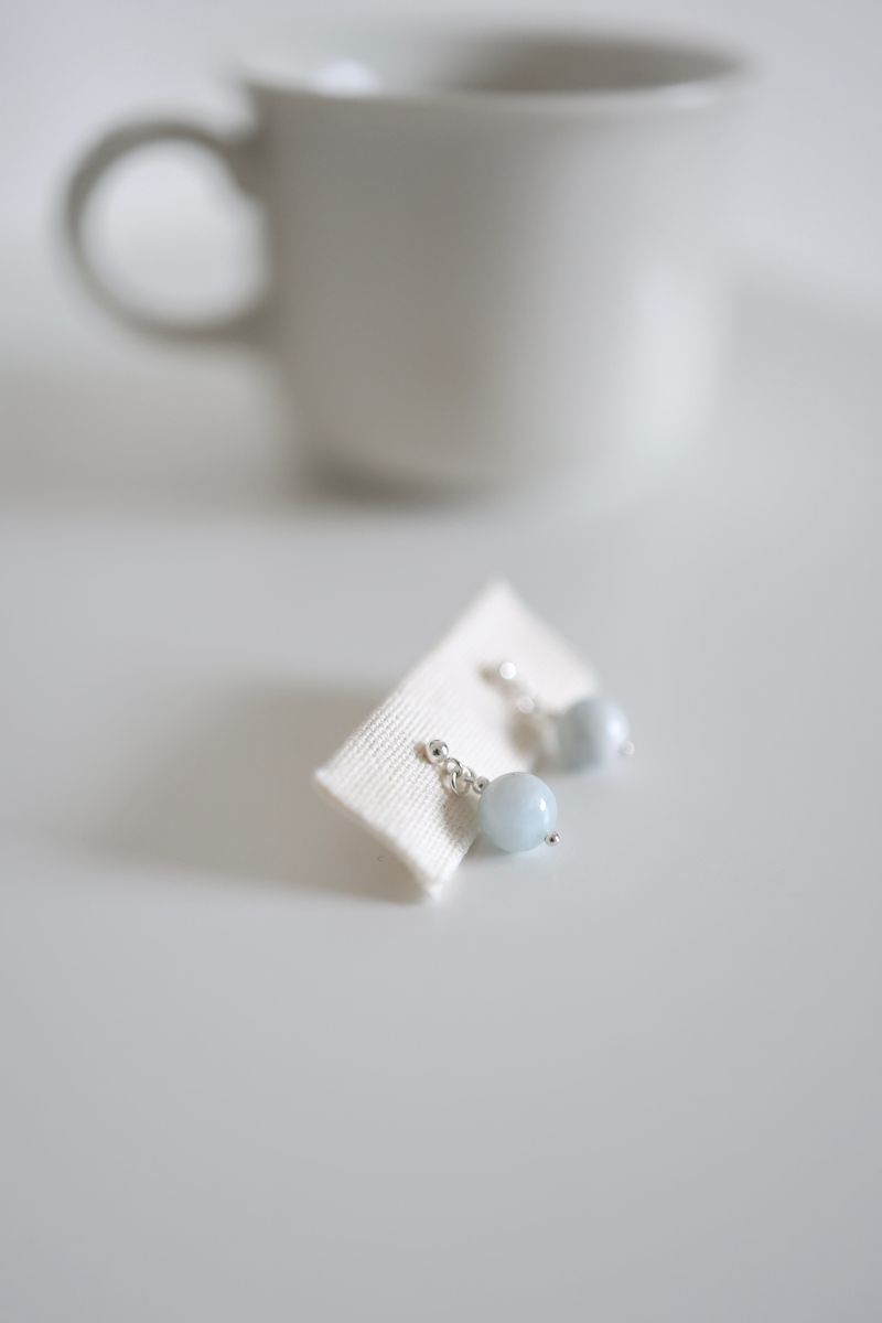 Baby Blue Stone Silver 925 Pierce handmade