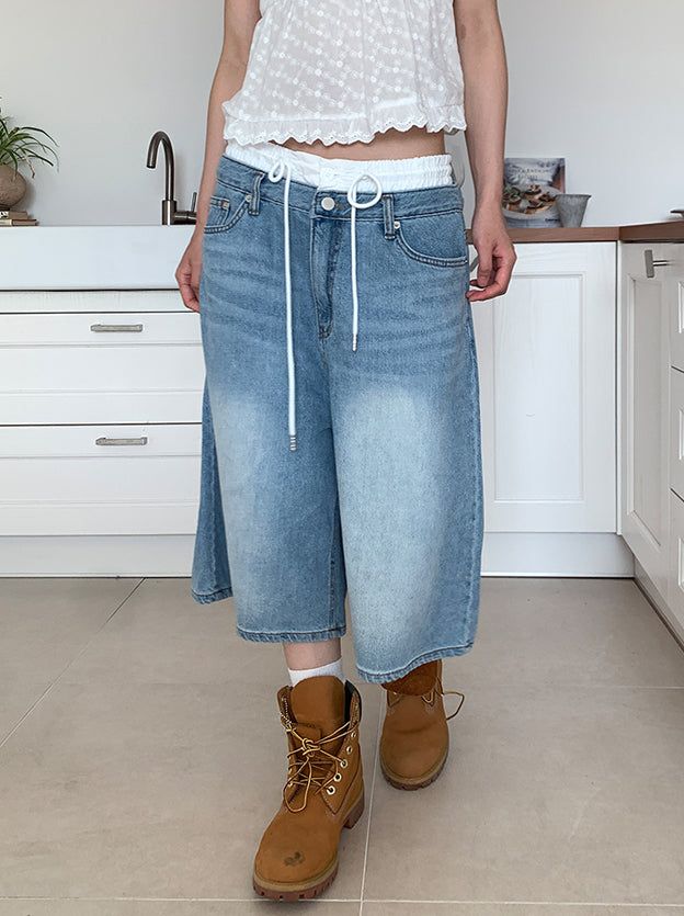 LAYERED BAND BERMUDA JEANS