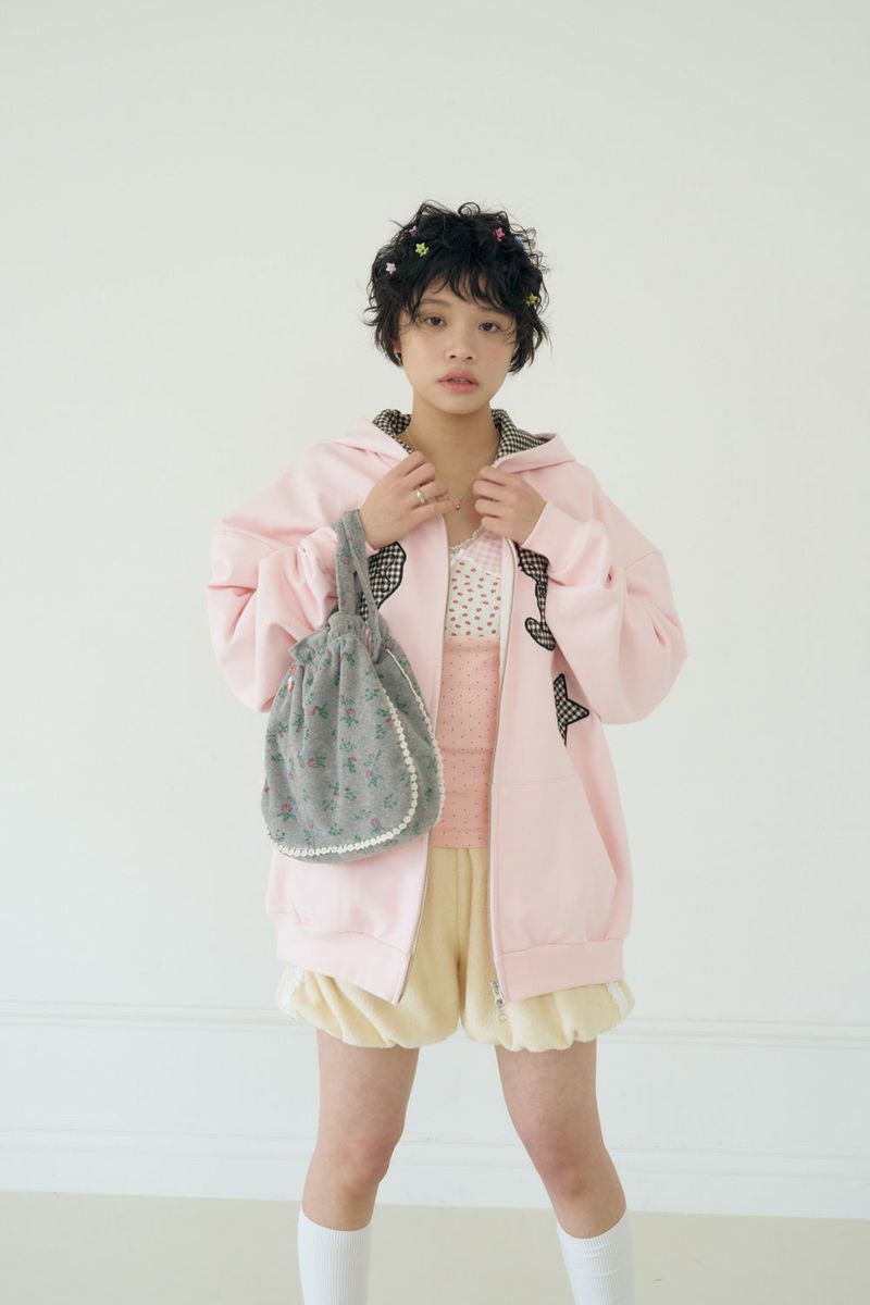 KIRING CHECK PATCH HOODIE (PINK)