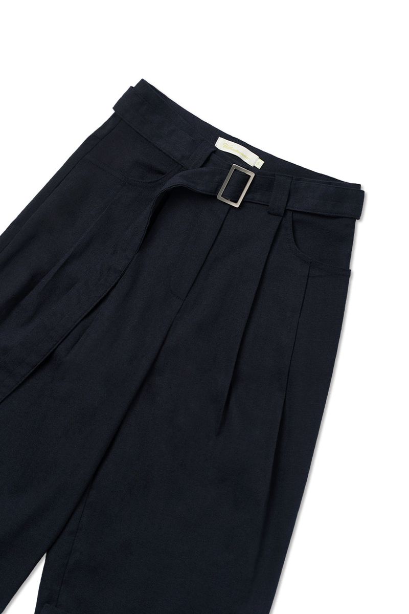 Linen belted pants_navy