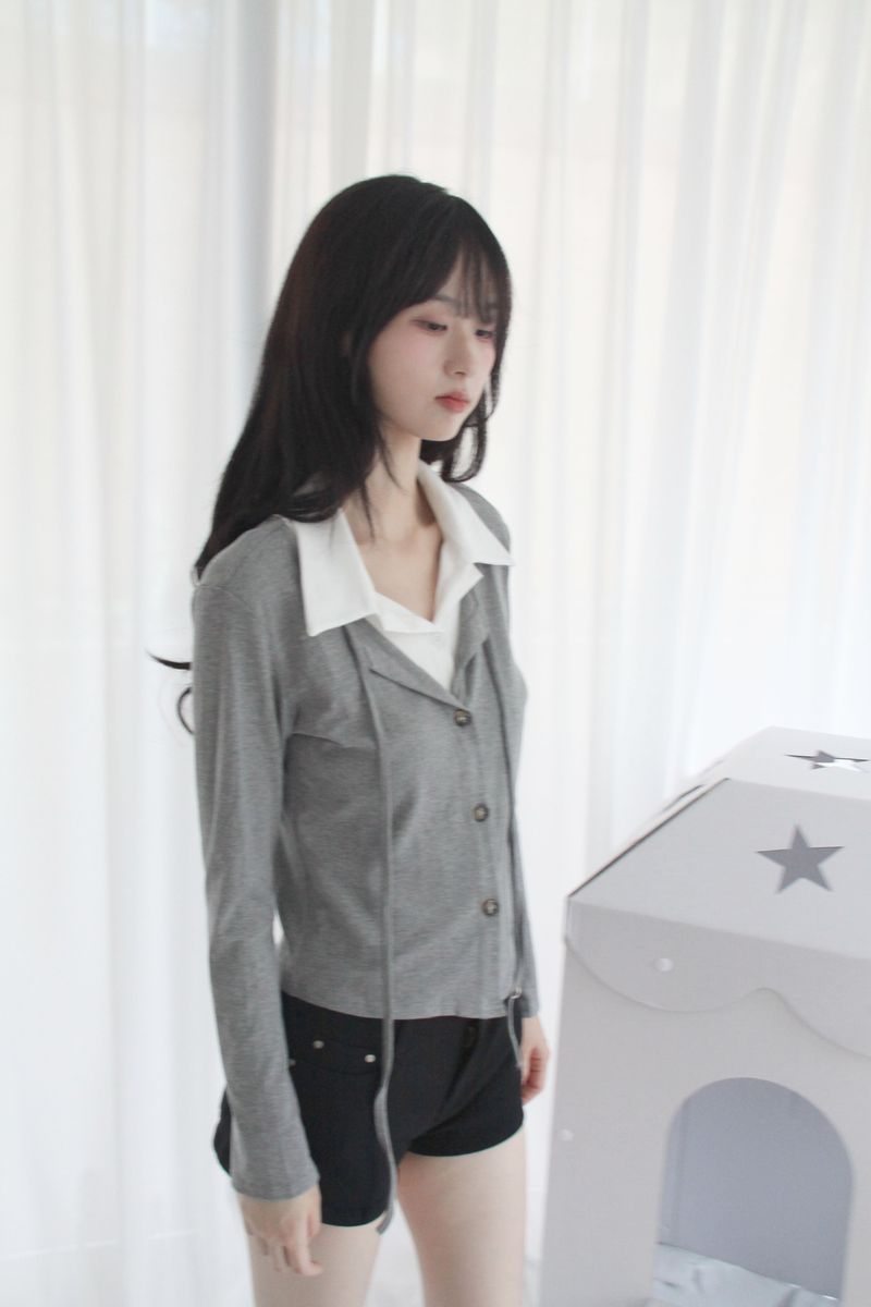Layered Double Collar Cardigan T-shirt (2color)