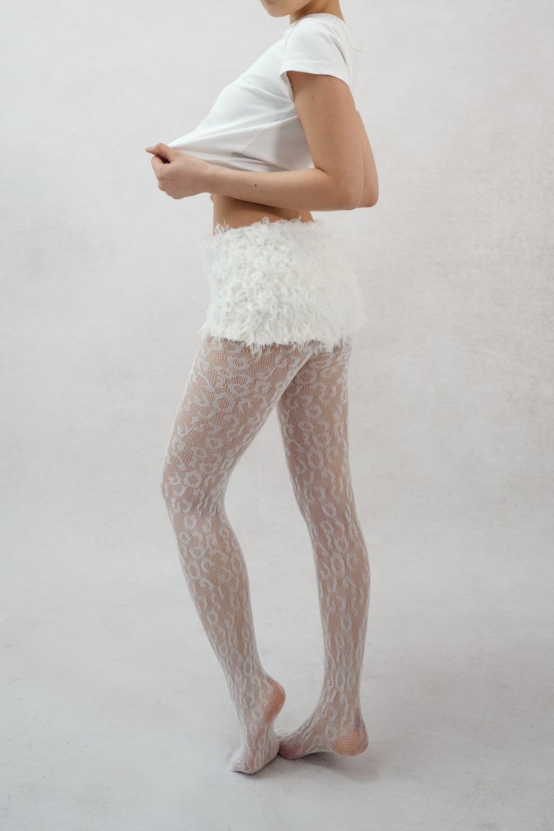 leopard pattern mesh tights (white)