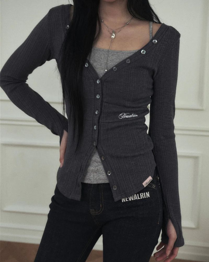 Ria Neck Button Knit Top