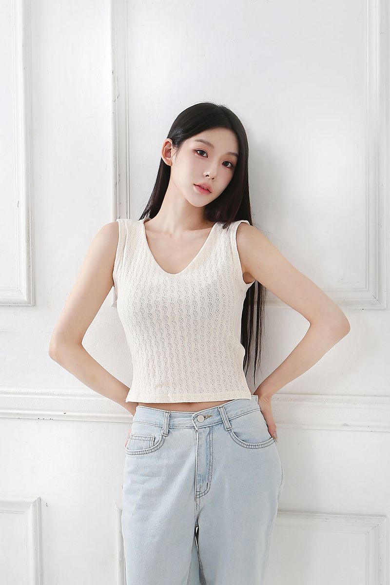 Back Ribbon Sleveless Knit_cream [brooch set]