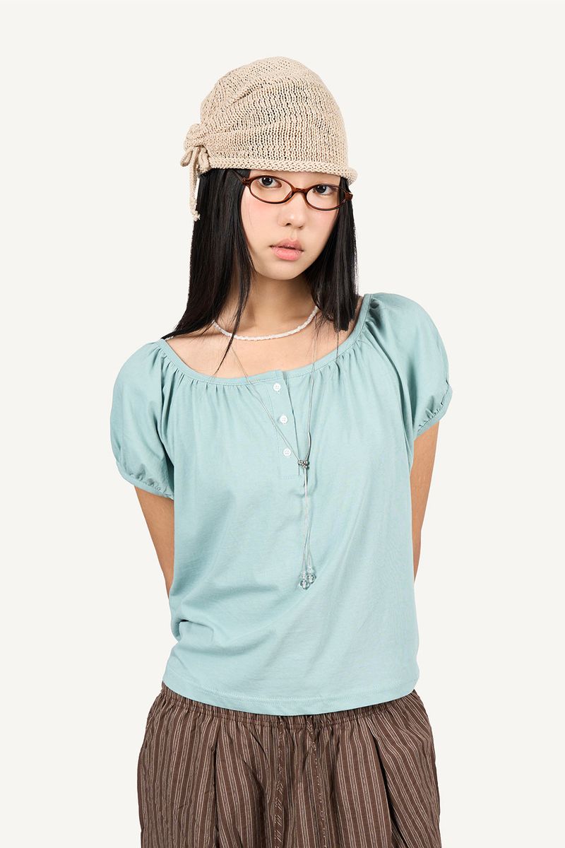Shirred puff T-shirt