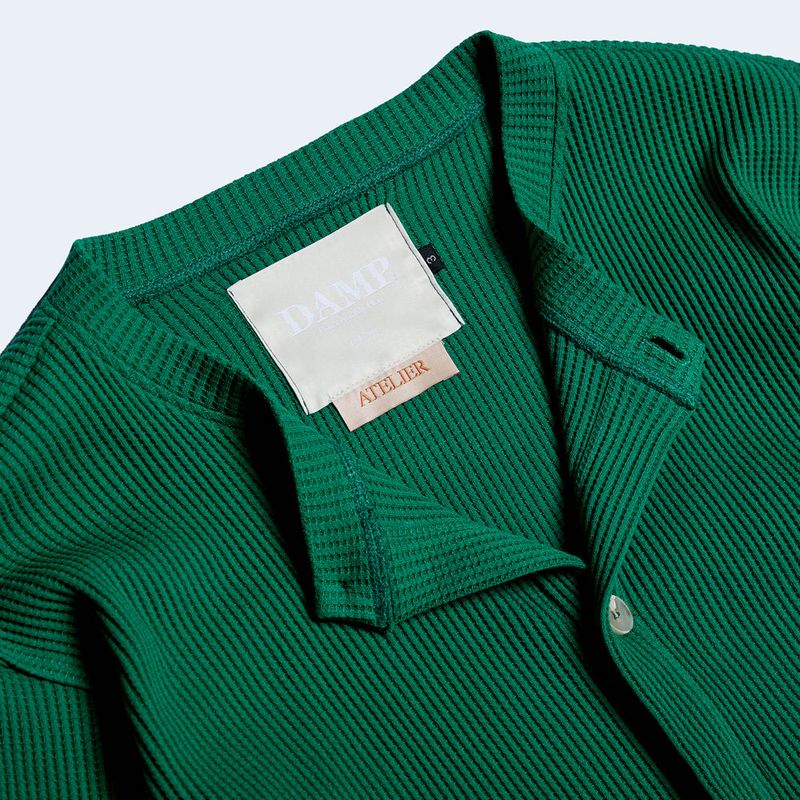DAMP ROUND-NECK WAFFLE CARDIGAN_GREEN