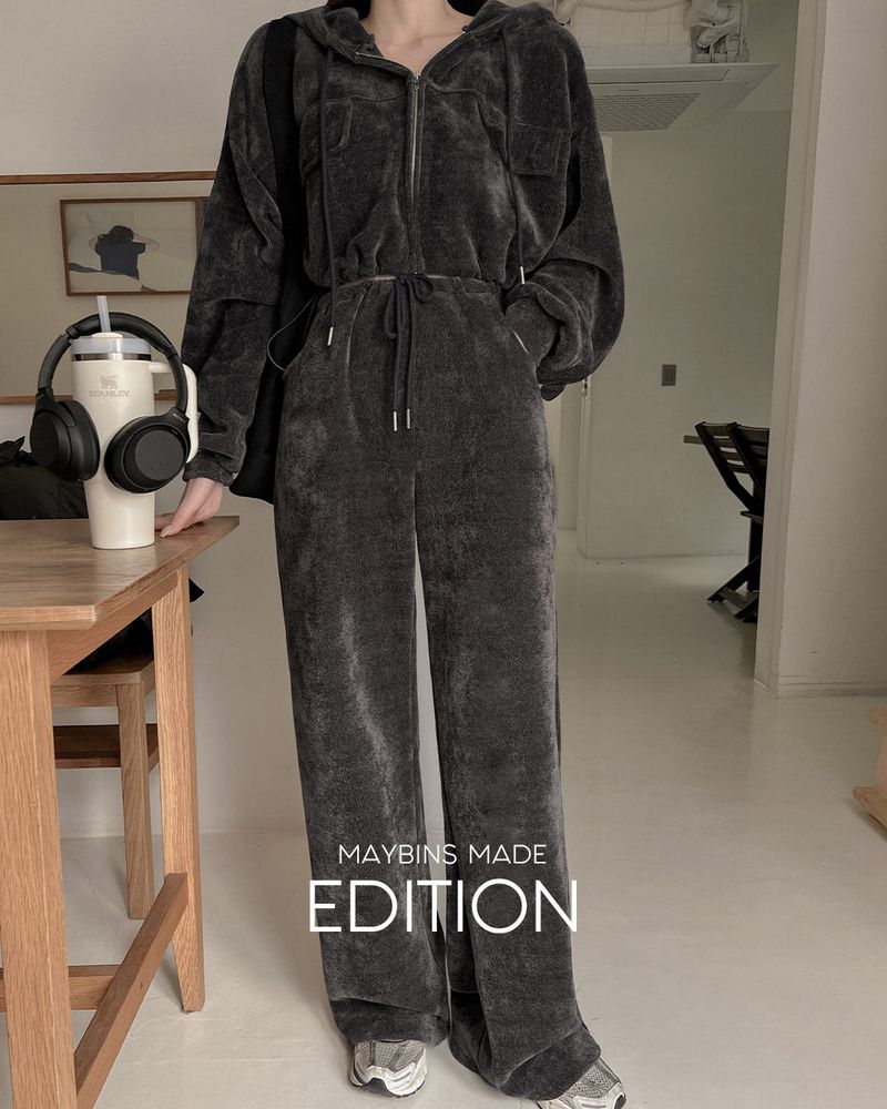 【MADE】Velvet cropped lHood & Pants set