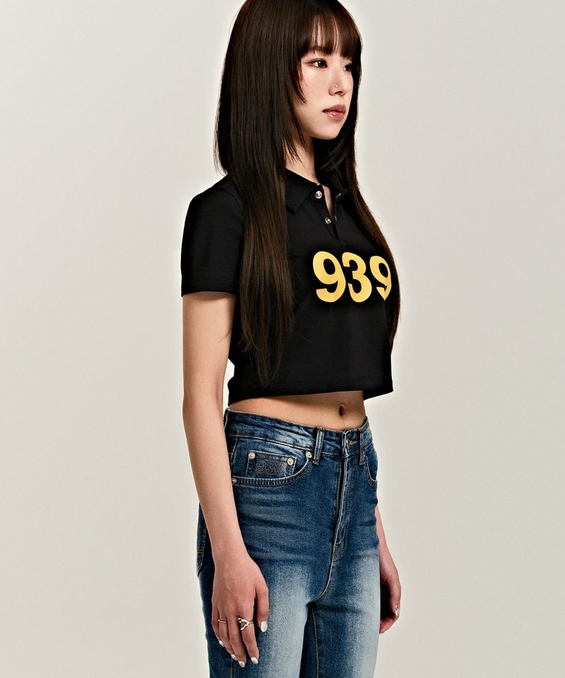 939 LOGO COLLAR CROP TOP (BLACK)