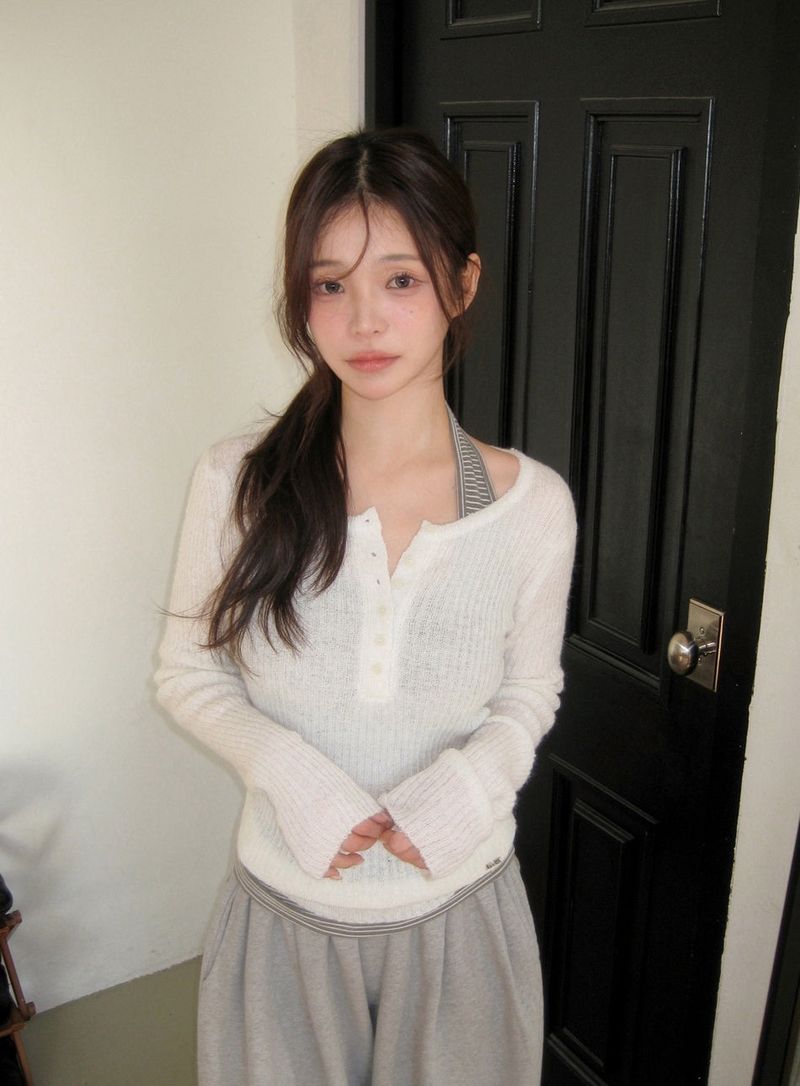 DE Slim Wool Rib Henry Neck Knit (6color)
