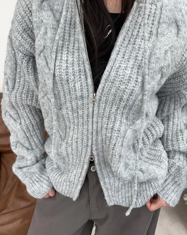 Ruin Heavy Wool Knit Hooded Zip-Up