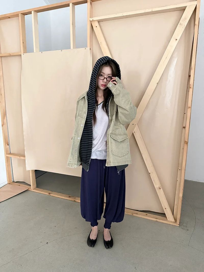  stripe washing hood zip-up