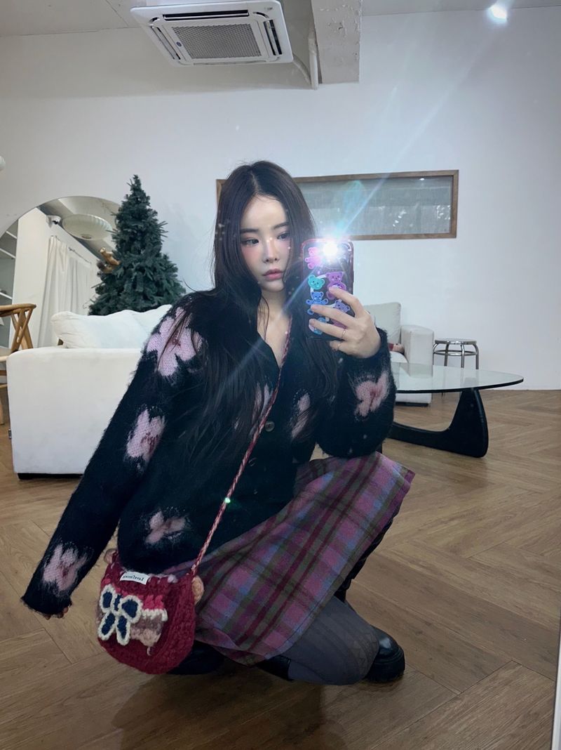 wool checkered midi wool skirt