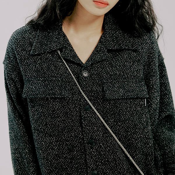 OPEN COLLAR TWEED SHIRT
