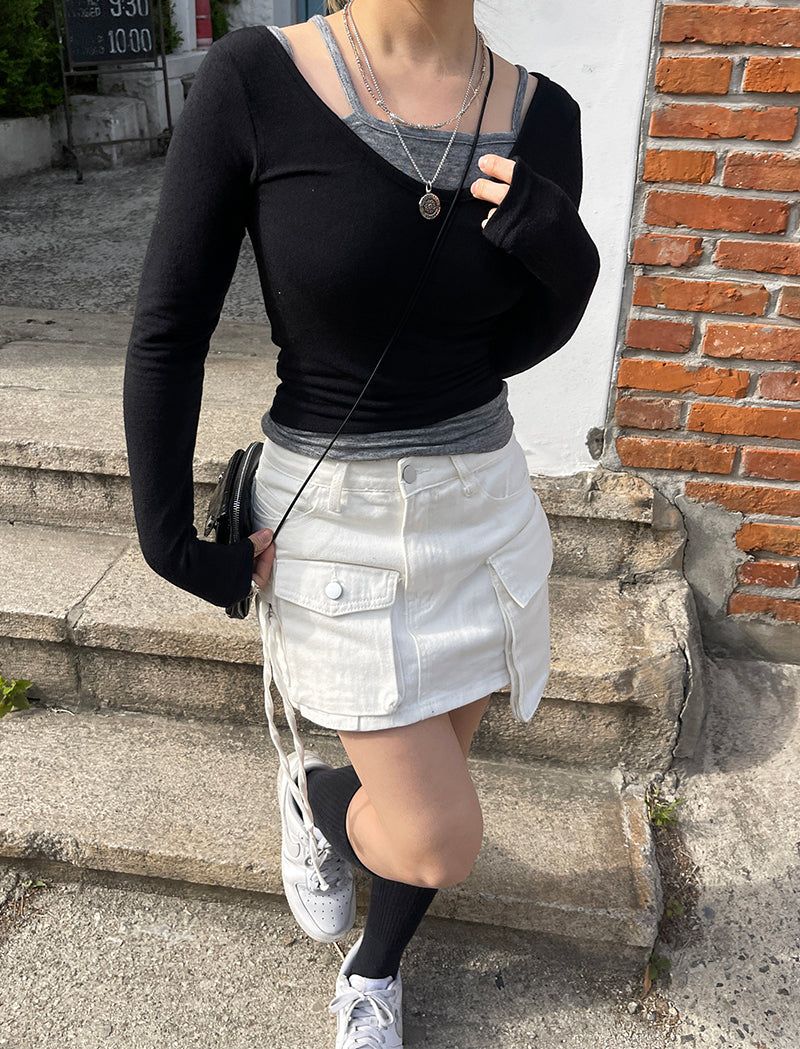 Daily U-neck Tee Layered Sleeveless Set
