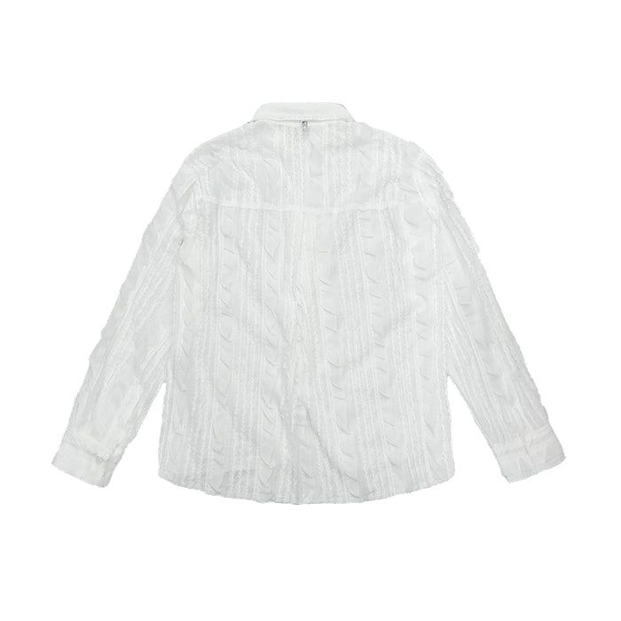 Raw Edge Detail Ruffle Shirt _ White