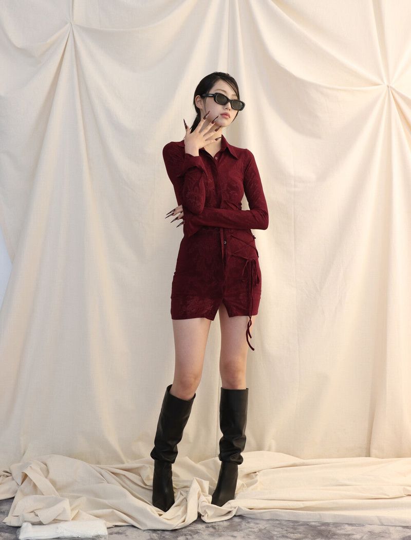 elfelfelf archives（エルフエルフエルフアーカイブ）の「MESH CORSET SHIRTS[wine]（Tops）」
