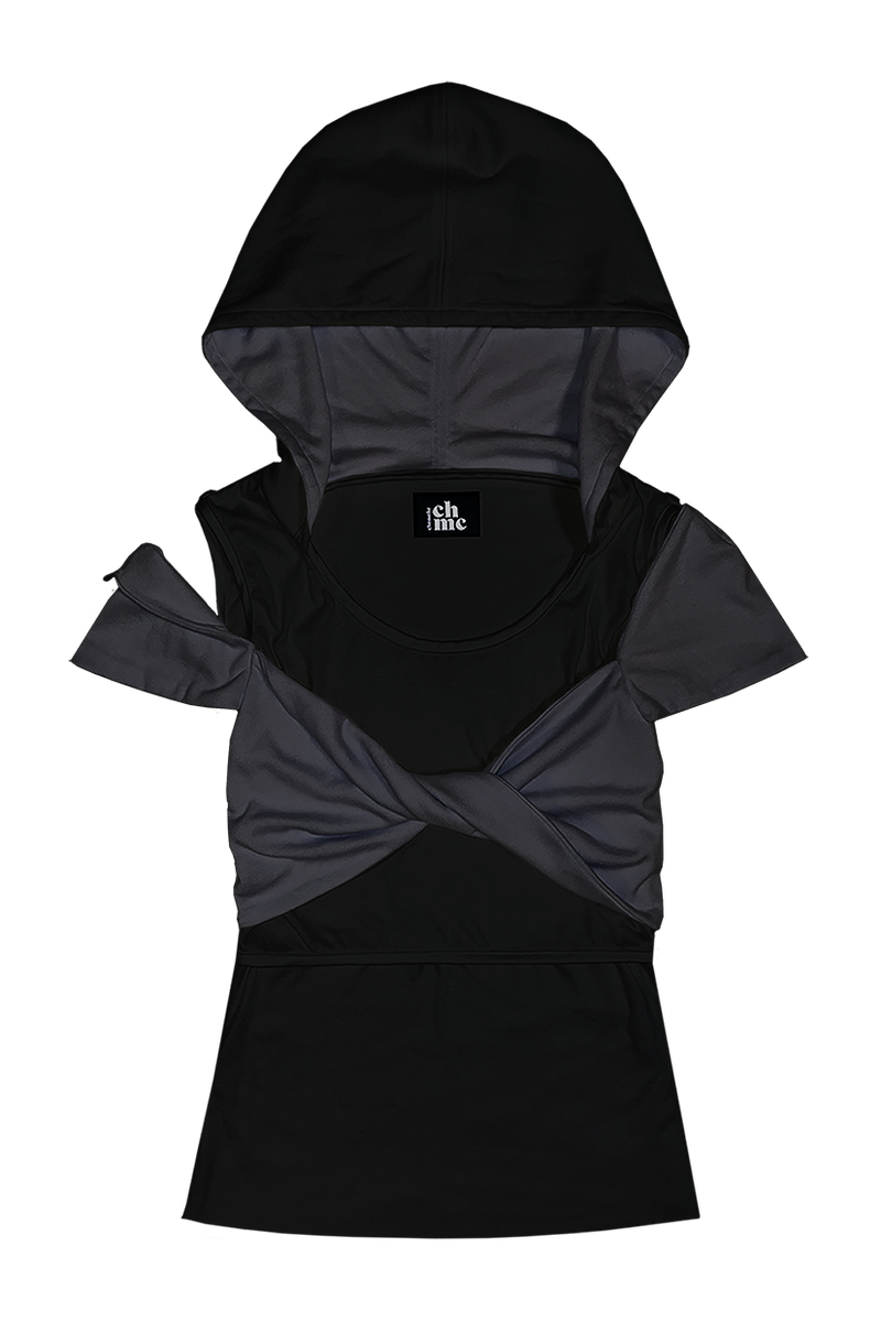 CHEMEHC（チェメッシ）の「TWIST HALF SLEEVE HOODIE (NAVY)（Tops）」