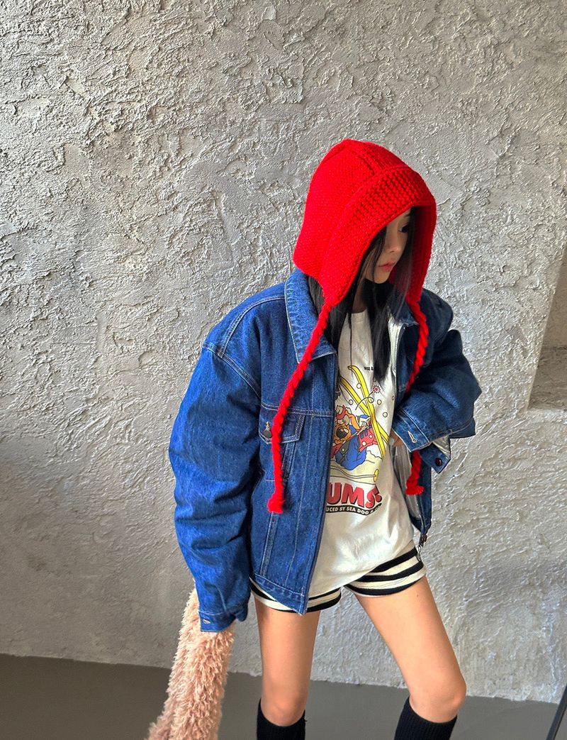 Double-sided reversible denim padded coat