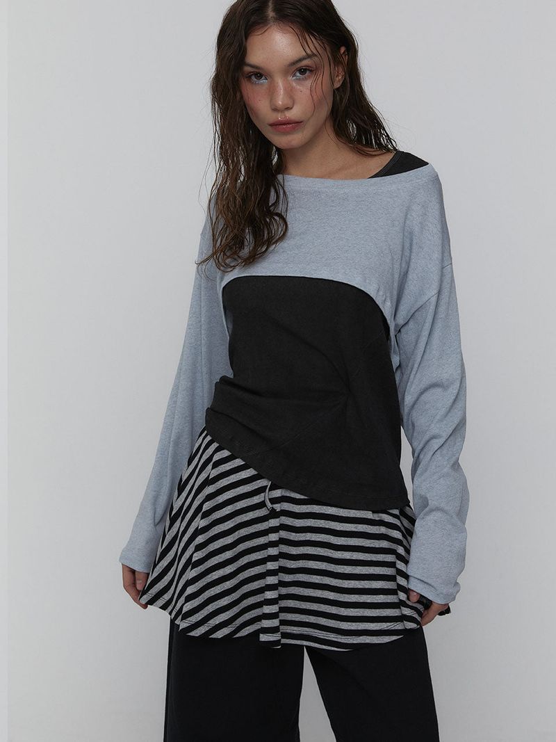 Striped Mini Skirt_Charcoal