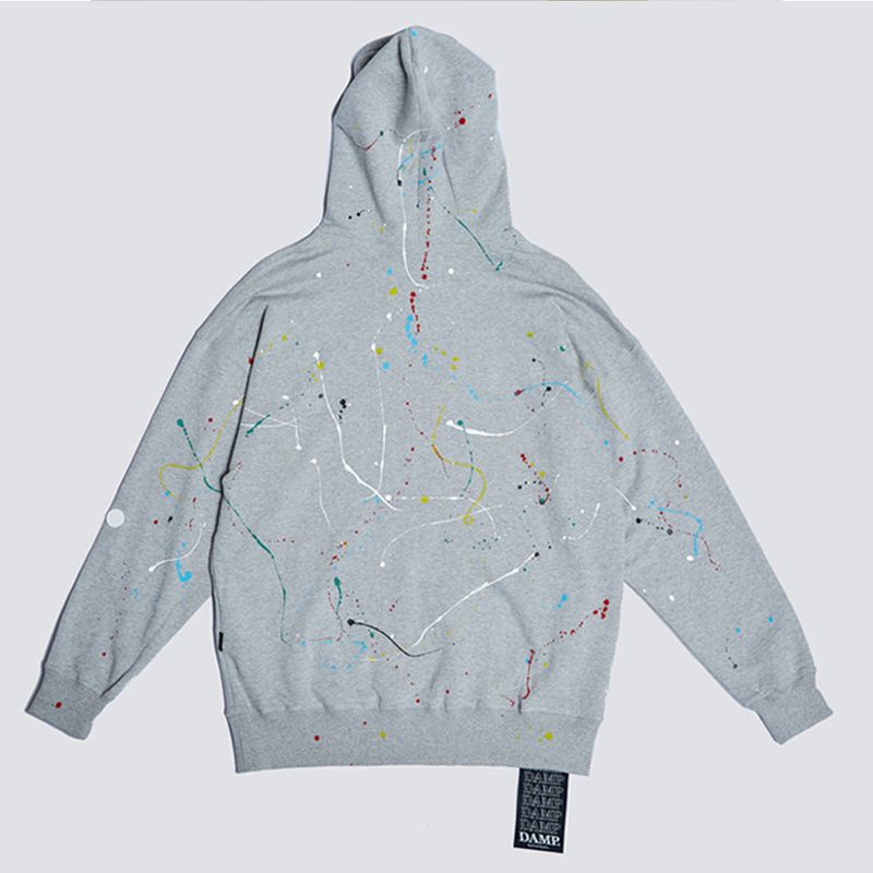 DAMP NO PLAN BOX LOGO PAINT DROP HOODY_GRAY