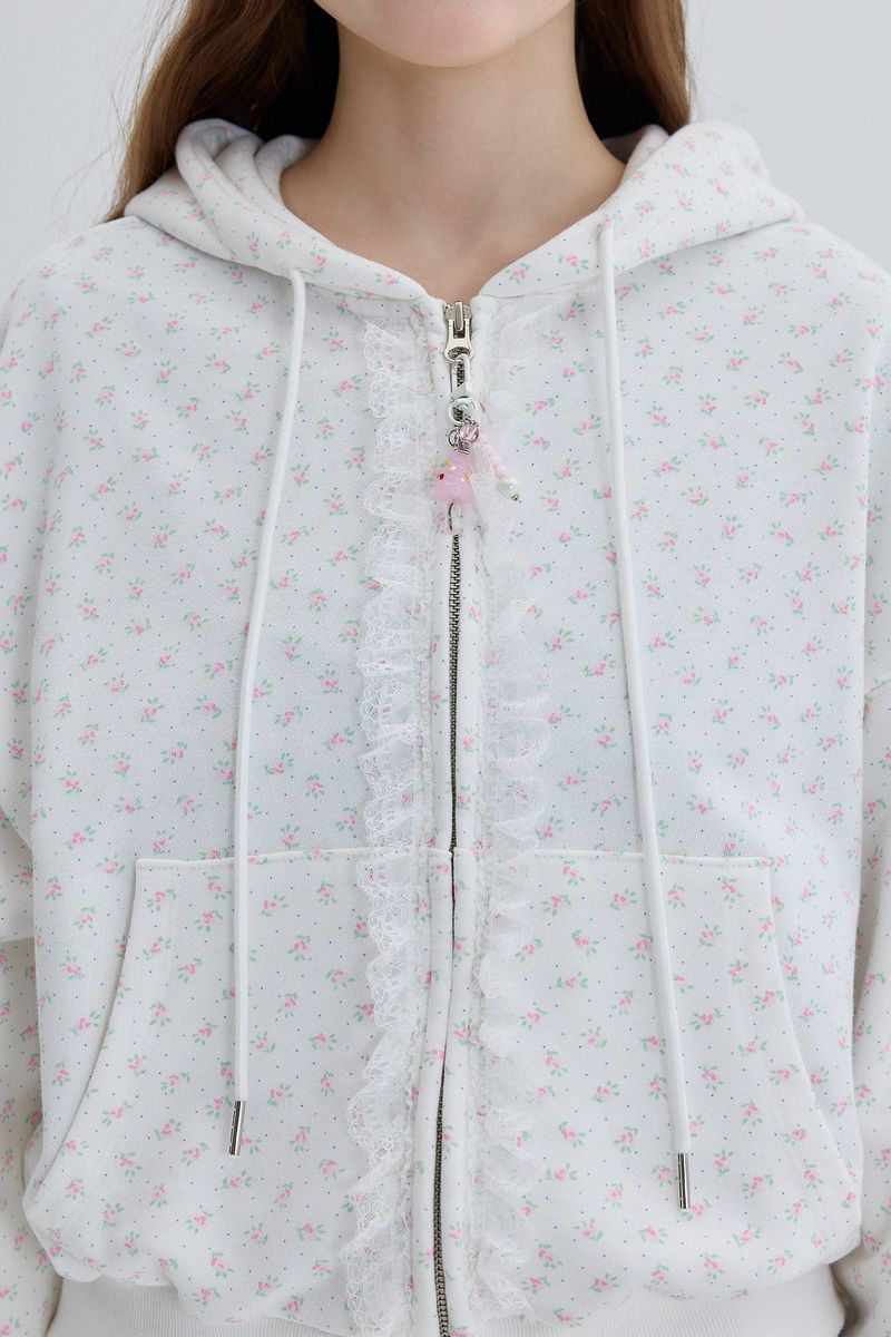 Lace Hood Zip Up [Ivory]